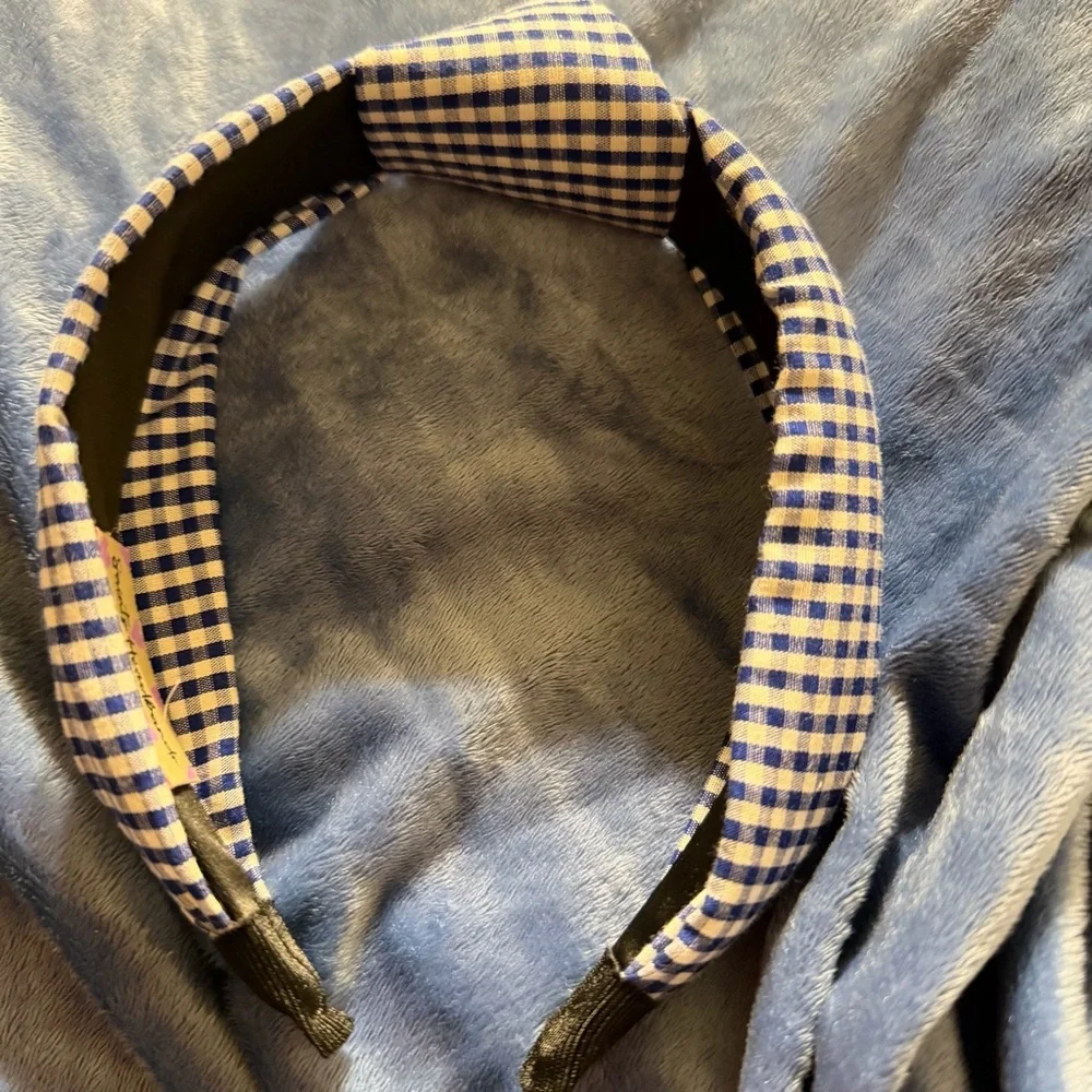 Set of 3 Padded Headbands Blue Gingham Black Velvet & Solid Blue Wide  Headbands